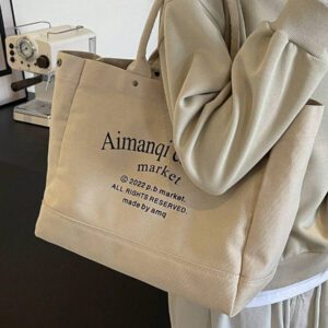 Sac Fourre-tout Décontracté Et Minimaliste En Toile Avec Motif De Lettre Pour Femmes