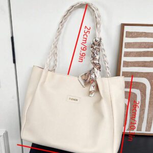 Sac à main polyvalent de couleur unie pour femmes, grand sac à bandoulière en PU Malist avec décoration d'écharpe de soie, sacs fourre-tout légers et de grande capacité pour le travail de bureau quotidien, sac fourre-tout carré mode et imperméable, cadeau de vacances pour maman, sac d'école, grande capacité, portable, décontracté chic, convient aux adolescentes, aux étudiantes, aux employés de bureau, parfait pour la rentrée scolaire, le collège, le lycée, le travail, les affaires, les trajets
