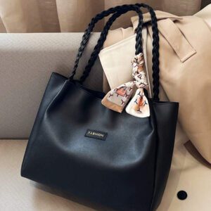 Sac à main polyvalent de couleur unie pour femmes, grand sac à bandoulière en PU Malist avec décoration d'écharpe de soie, sacs fourre-tout légers et de grande capacité pour le travail de bureau quotidien, sac fourre-tout carré mode et imperméable, cadeau de vacances pour maman, sac d'école, grande capacité, portable, décontracté chic, convient aux adolescentes, aux étudiantes, aux employés de bureau, parfait pour la rentrée scolaire, le collège, le lycée, le travail, les affaires, les trajets