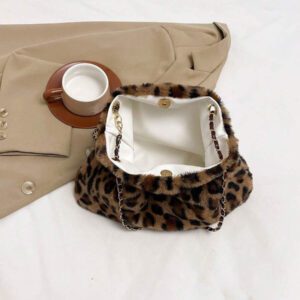 Sac à épaule en peluche imprimé léopard vintage pour femmes, sac fourre-tout de grande capacité et léger de haute qualité avec pendentif, convient pour le travail et les courses