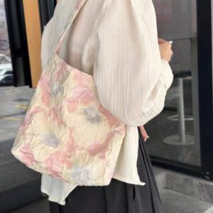 Sac à épaule campus doux à pois floraux en dentelle pour filles, convient aux étudiantes universitaires, sac fourre-tout polyvalent en canevas