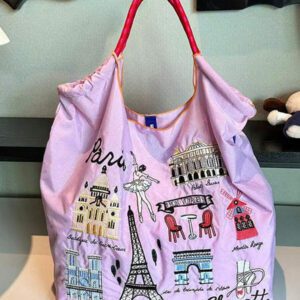 1 pièce Sac fourre-tout en nylon léger à motif brodé, polyvalent , pour le trajet et les courses