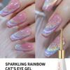 XEIJAYI Poudre de chrome pour les ongles à effet œil de chat chameleon magnétique, effet œil de chat 9D, poudre pigmentée à effet miroir - dégradé arc-en-ciel