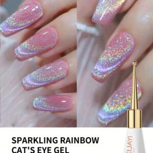 XEIJAYI Poudre de chrome pour les ongles à effet œil de chat chameleon magnétique, effet œil de chat 9D, poudre pigmentée à effet miroir - dégradé arc-en-ciel