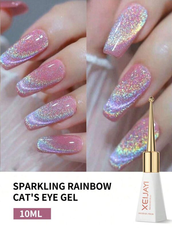XEIJAYI Poudre de chrome pour les ongles à effet œil de chat chameleon magnétique, effet œil de chat 9D, poudre pigmentée à effet miroir - dégradé arc-en-ciel – Image 2