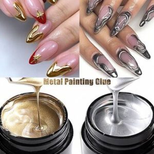 2 paquets de 5 ml de gel pour nail art métallique or et argent, gel miroir super brillant brossable pour la ligne de manucure française, fournitures de nail art punk Y2K pour usage quotidien, fête, festival, salon de beauté
