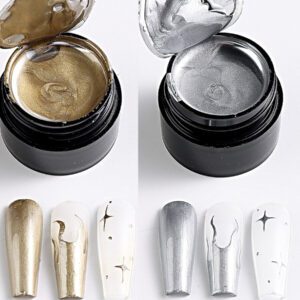 2 paquets de 5 ml de gel pour nail art métallique or et argent, gel miroir super brillant brossable pour la ligne de manucure française, fournitures de nail art punk Y2K pour usage quotidien, fête, festival, salon de beauté