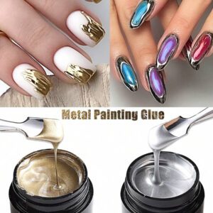 2 paquets de 5 ml de gel pour nail art métallique or et argent, gel miroir super brillant brossable pour la ligne de manucure française, fournitures de nail art punk Y2K pour usage quotidien, fête, festival, salon de beauté