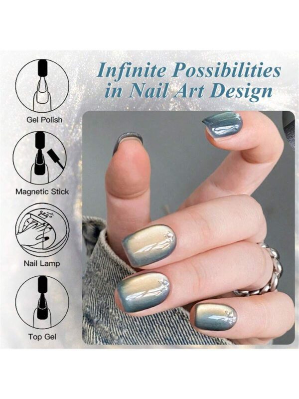 Mtssii 7 ml Vernis à ongles gel magnétique en verre doré doux pour style punk. Beau vernis à ongles gel transparent et léger comme de l'eau avec paillettes d'or. Gel UV LED à décapant pour les fournitures de manucure – Image 6