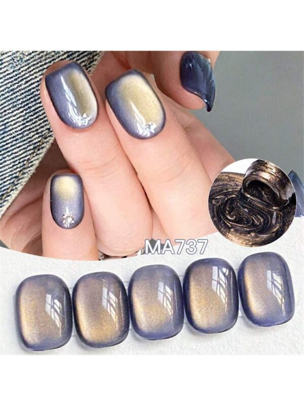 Mtssii 7 ml Vernis à ongles gel magnétique en verre doré doux pour style punk. Beau vernis à ongles gel transparent et léger comme de l'eau avec paillettes d'or. Gel UV LED à décapant pour les fournitures de manucure – Image 9