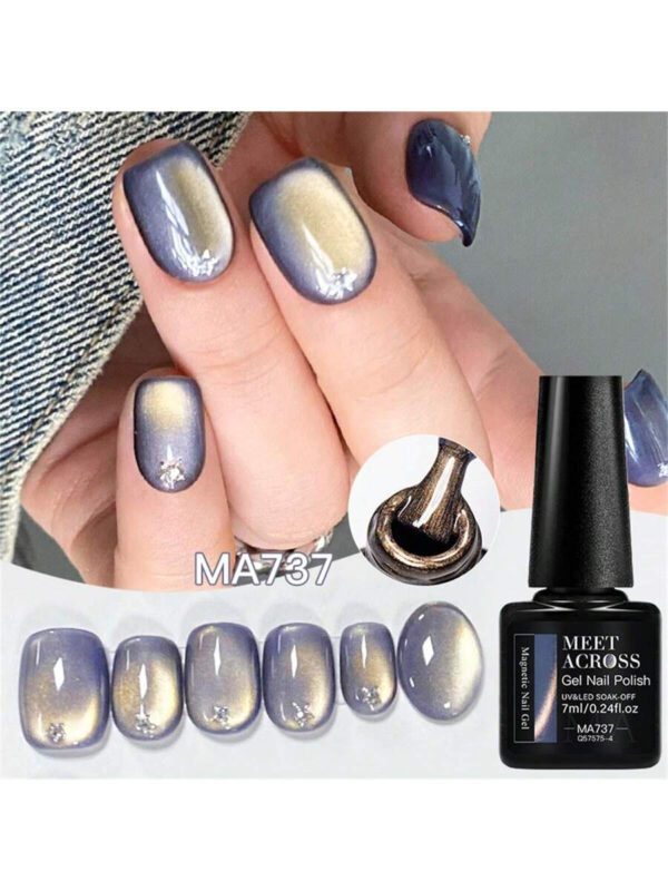 Mtssii 7 ml Vernis à ongles gel magnétique en verre doré doux pour style punk. Beau vernis à ongles gel transparent et léger comme de l'eau avec paillettes d'or. Gel UV LED à décapant pour les fournitures de manucure – Image 11