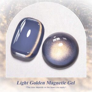 Mtssii 7 ml Vernis à ongles gel magnétique en verre doré doux pour style punk. Beau vernis à ongles gel transparent et léger comme de l'eau avec paillettes d'or. Gel UV LED à décapant pour les fournitures de manucure