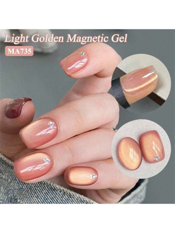 Mtssii 7 ml Vernis à ongles gel magnétique en verre doré doux pour style punk. Beau vernis à ongles gel transparent et léger comme de l'eau avec paillettes d'or. Gel UV LED à décapant pour les fournitures de manucure – Image 17