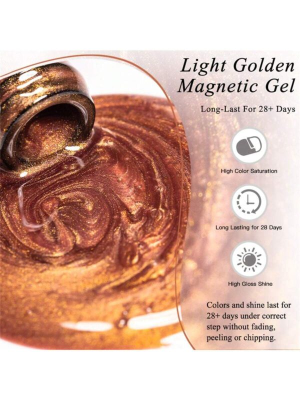 Mtssii 7 ml Vernis à ongles gel magnétique en verre doré doux pour style punk. Beau vernis à ongles gel transparent et léger comme de l'eau avec paillettes d'or. Gel UV LED à décapant pour les fournitures de manucure – Image 19