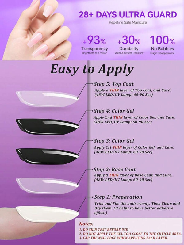 Ensemble De Base Et De Couche Supérieure, Combinaison Mate Et Brillante De 2 Pièces De 15 Ml Sans Essuyage Pour Vernis À Ongles En Gel Durcissant À La Lumière Uv/led, Manucure Artistique Pour Les Ongles De Salon De Bricolage Pour Femmes – Image 3