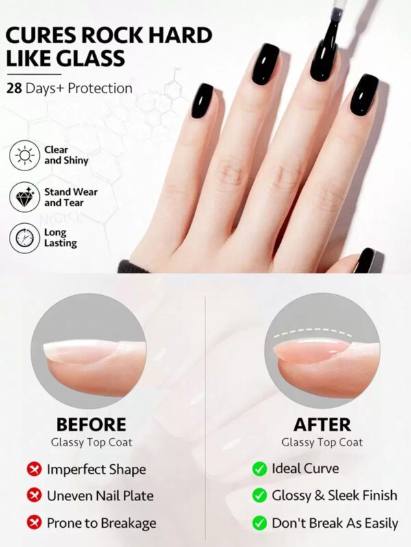 Ensemble De Base Et De Couche Supérieure, Combinaison Mate Et Brillante De 2 Pièces De 15 Ml Sans Essuyage Pour Vernis À Ongles En Gel Durcissant À La Lumière Uv/led, Manucure Artistique Pour Les Ongles De Salon De Bricolage Pour Femmes – Image 5