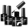 8,5 ml Sans Essuyage Vernis De Finition Brillant Gel Top Coat Base Coat 7 en 1 Gel Modeleur Vernis De Finition Mat - Finition Brillante Et Long-Lasting, Kit De Démarrage De Vernis À Ongles Gel Lampe À Ongles Amovible
