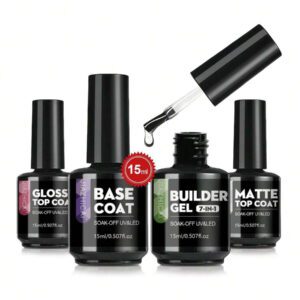8,5 ml Sans Essuyage Vernis De Finition Brillant Gel Top Coat Base Coat 7 en 1 Gel Modeleur Vernis De Finition Mat - Finition Brillante Et Long-Lasting, Kit De Démarrage De Vernis À Ongles Gel Lampe À Ongles Amovible