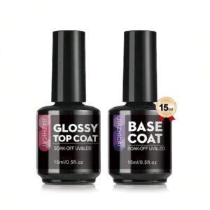 8,5 ml Sans Essuyage Vernis De Finition Brillant Gel Top Coat Base Coat 7 en 1 Gel Modeleur Vernis De Finition Mat - Finition Brillante Et Long-Lasting, Kit De Démarrage De Vernis À Ongles Gel Lampe À Ongles Amovible