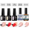 MEET ACROSS 5 pièces Ensemble de vernis à ongles en gel, 15 ml Préparateur d'ongles sans acide, Kit de Nail Art sans besoin de lampe UV LED, avec base gel 7 ml, top coat sans essuyage et top coat mat démaquillant Ensemble de manucure gel UV LED. Fournitures pour les ongles, Art des ongles DIY Salon à domicile Cadeau pour femmes