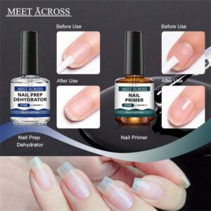 MEET ACROSS 5 pièces Ensemble de vernis à ongles en gel, 15 ml Préparateur d'ongles sans acide, Kit de Nail Art sans besoin de lampe UV LED, avec base gel 7 ml, top coat sans essuyage et top coat mat démaquillant Ensemble de manucure gel UV LED. Fournitures pour les ongles, Art des ongles DIY Salon à domicile Cadeau pour femmes