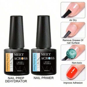 MEET ACROSS 5 pièces Ensemble de vernis à ongles en gel, 15 ml Préparateur d'ongles sans acide, Kit de Nail Art sans besoin de lampe UV LED, avec base gel 7 ml, top coat sans essuyage et top coat mat démaquillant Ensemble de manucure gel UV LED. Fournitures pour les ongles, Art des ongles DIY Salon à domicile Cadeau pour femmes