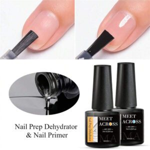 MEET ACROSS 5 pièces Ensemble de vernis à ongles en gel, 15 ml Préparateur d'ongles sans acide, Kit de Nail Art sans besoin de lampe UV LED, avec base gel 7 ml, top coat sans essuyage et top coat mat démaquillant Ensemble de manucure gel UV LED. Fournitures pour les ongles, Art des ongles DIY Salon à domicile Cadeau pour femmes