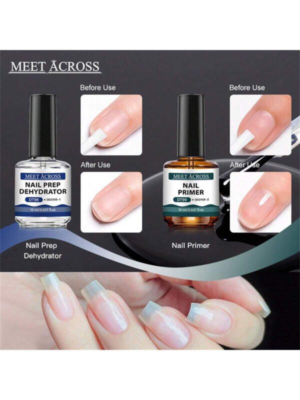 MEET ACROSS 5 pièces Ensemble de vernis à ongles en gel, 15 ml Préparateur d'ongles sans acide, Kit de Nail Art sans besoin de lampe UV LED, avec base gel 7 ml, top coat sans essuyage et top coat mat démaquillant Ensemble de manucure gel UV LED. Fournitures pour les ongles, Art des ongles DIY Salon à domicile Cadeau pour femmes – Image 5