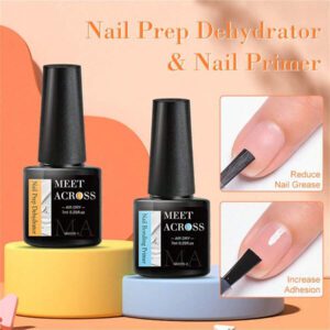 MEET ACROSS 5 pièces Ensemble de vernis à ongles en gel, 15 ml Préparateur d'ongles sans acide, Kit de Nail Art sans besoin de lampe UV LED, avec base gel 7 ml, top coat sans essuyage et top coat mat démaquillant Ensemble de manucure gel UV LED. Fournitures pour les ongles, Art des ongles DIY Salon à domicile Cadeau pour femmes