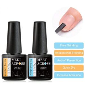 MEET ACROSS 5 pièces Ensemble de vernis à ongles en gel, 15 ml Préparateur d'ongles sans acide, Kit de Nail Art sans besoin de lampe UV LED, avec base gel 7 ml, top coat sans essuyage et top coat mat démaquillant Ensemble de manucure gel UV LED. Fournitures pour les ongles, Art des ongles DIY Salon à domicile Cadeau pour femmes