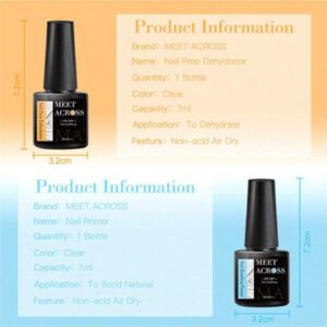 MEET ACROSS 5 pièces Ensemble de vernis à ongles en gel, 15 ml Préparateur d'ongles sans acide, Kit de Nail Art sans besoin de lampe UV LED, avec base gel 7 ml, top coat sans essuyage et top coat mat démaquillant Ensemble de manucure gel UV LED. Fournitures pour les ongles, Art des ongles DIY Salon à domicile Cadeau pour femmes