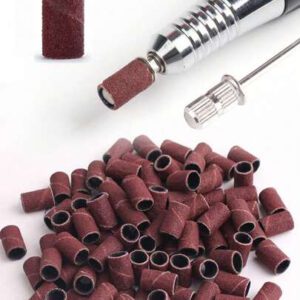 100 pièces Bandes de ponçage de 180 grains et embout de lime électrique pour manucure, tête de coupe de vernis à ongles pour machine