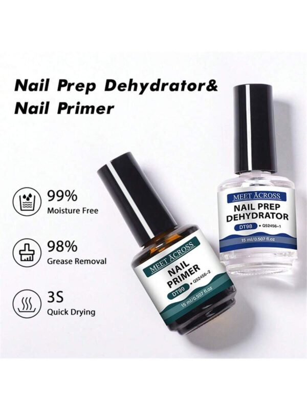 MEET ACROSS 5 pièces Ensemble de vernis à ongles en gel, 15 ml Préparateur d'ongles sans acide, Kit de Nail Art sans besoin de lampe UV LED, avec base gel 7 ml, top coat sans essuyage et top coat mat démaquillant Ensemble de manucure gel UV LED. Fournitures pour les ongles, Art des ongles DIY Salon à domicile Cadeau pour femmes – Image 18