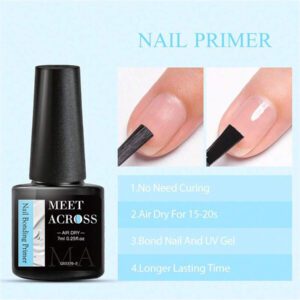MEET ACROSS 5 pièces Ensemble de vernis à ongles en gel, 15 ml Préparateur d'ongles sans acide, Kit de Nail Art sans besoin de lampe UV LED, avec base gel 7 ml, top coat sans essuyage et top coat mat démaquillant Ensemble de manucure gel UV LED. Fournitures pour les ongles, Art des ongles DIY Salon à domicile Cadeau pour femmes