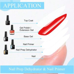 MEET ACROSS 5 pièces Ensemble de vernis à ongles en gel, 15 ml Préparateur d'ongles sans acide, Kit de Nail Art sans besoin de lampe UV LED, avec base gel 7 ml, top coat sans essuyage et top coat mat démaquillant Ensemble de manucure gel UV LED. Fournitures pour les ongles, Art des ongles DIY Salon à domicile Cadeau pour femmes