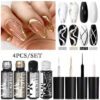 Ensemble de 4 pièces vernis à ongles en gel de doublure de peinture, vernis à ongles en gel métallique miroir, vernis à ongles en gel noir blanc avec ligne d'araignée peinte, pour l'art des ongles, le dessin acrylique, la conception des ongles français, kit de manucure de salon de maison pour femmes