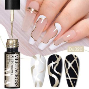 Ensemble de 4 pièces vernis à ongles en gel de doublure de peinture, vernis à ongles en gel métallique miroir, vernis à ongles en gel noir blanc avec ligne d'araignée peinte, pour l'art des ongles, le dessin acrylique, la conception des ongles français, kit de manucure de salon de maison pour femmes