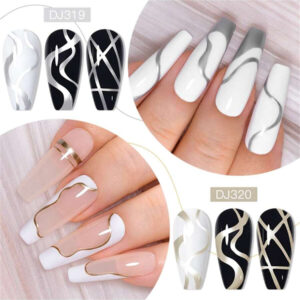 Ensemble de 4 pièces vernis à ongles en gel de doublure de peinture, vernis à ongles en gel métallique miroir, vernis à ongles en gel noir blanc avec ligne d'araignée peinte, pour l'art des ongles, le dessin acrylique, la conception des ongles français, kit de manucure de salon de maison pour femmes