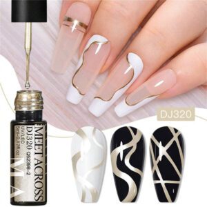 Ensemble de 4 pièces vernis à ongles en gel de doublure de peinture, vernis à ongles en gel métallique miroir, vernis à ongles en gel noir blanc avec ligne d'araignée peinte, pour l'art des ongles, le dessin acrylique, la conception des ongles français, kit de manucure de salon de maison pour femmes