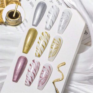 3 pièces/set Traceur de gel métallique pour Nail Art, ensemble de vernis à ongles en gel chrome or argent. Avec un pinceau fin intégré. Nécessite une peinture au métal, un vernis rayure et un gel de polymérisation pour une utilisation à la maison ou au salon.
