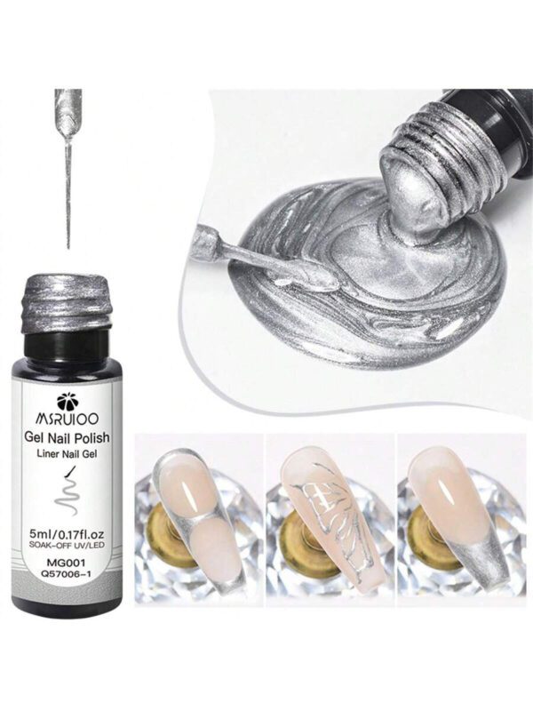 3 pièces/set Traceur de gel métallique pour Nail Art, ensemble de vernis à ongles en gel chrome or argent. Avec un pinceau fin intégré. Nécessite une peinture au métal, un vernis rayure et un gel de polymérisation pour une utilisation à la maison ou au salon. – Image 9