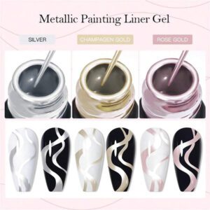 Ensemble de 4 pièces vernis à ongles en gel de doublure de peinture, vernis à ongles en gel métallique miroir, vernis à ongles en gel noir blanc avec ligne d'araignée peinte, pour l'art des ongles, le dessin acrylique, la conception des ongles français, kit de manucure de salon de maison pour femmes