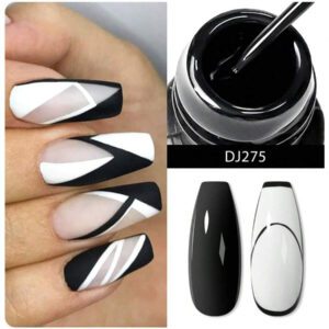 Ensemble de 4 pièces vernis à ongles en gel de doublure de peinture, vernis à ongles en gel métallique miroir, vernis à ongles en gel noir blanc avec ligne d'araignée peinte, pour l'art des ongles, le dessin acrylique, la conception des ongles français, kit de manucure de salon de maison pour femmes
