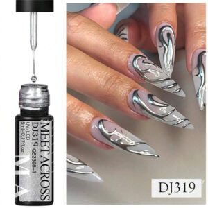 Ensemble de 4 pièces vernis à ongles en gel de doublure de peinture, vernis à ongles en gel métallique miroir, vernis à ongles en gel noir blanc avec ligne d'araignée peinte, pour l'art des ongles, le dessin acrylique, la conception des ongles français, kit de manucure de salon de maison pour femmes