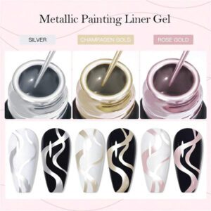 Ensemble de 4 pièces vernis à ongles en gel de doublure de peinture, vernis à ongles en gel métallique miroir, vernis à ongles en gel noir blanc avec ligne d'araignée peinte, pour l'art des ongles, le dessin acrylique, la conception des ongles français, kit de manucure de salon de maison pour femmes
