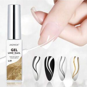 [Ultra-fin] Vernis à ongles en gel pour le nail art - Comprend un gel doré, argenté, blanc et noir avec un pinceau super-fin pour les lignes françaises, le graffiti et les motifs rayés - et un vernis en gel inodore