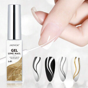 [Ultra-fin] Vernis à ongles en gel pour le nail art - Comprend un gel doré, argenté, blanc et noir avec un pinceau super-fin pour les lignes françaises, le graffiti et les motifs rayés - et un vernis en gel inodore