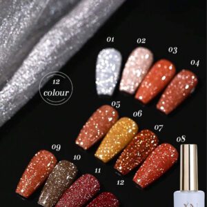 MIANEL 12 ml/pièce Vernis à ongles gel scintillant à l'aspect diamant brisé, style flash automnal 2025. Nouveaux vernis gel rouges brillants, pour ongles blancs, rouges, violets, verts, noirs, sous lampe UV. Fournitures pour manucure, vernis marron, pour Halloween, Noël, usage spécial en salon de beauté.