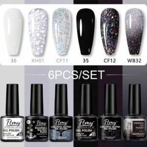 Ensemble de vernis à ongles en gel FTMY de 6 pièces - Kit de vernis à gel de 6 couleurs avec couche de base et couche supérieure mate ou brillante, cadeau pour femmes de la série violette