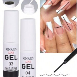 2 pièces Gel De Peinture À Ongles Doublure Française, 5ml Vernis À Ongles Noir Et Blanc Avec Design Français, Tête De Pinceau Ultra-fine, Lignes Abstraites Pour Peinture De Graffiti De Ligne Diy, Équipement De Dessin De Peinture À Ongles